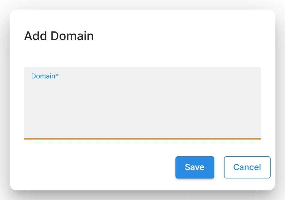 The "Add Domain" dialog that "Add Manual Domain Impersonation Finding" opens, with its "Domain" field for one domain per line.