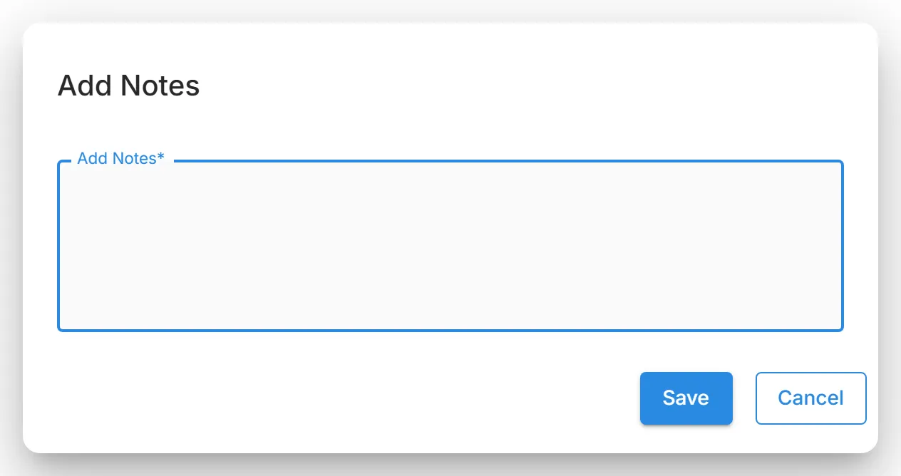 The "Add Notes" dialog, which adds the same note to every alert selected in the list.